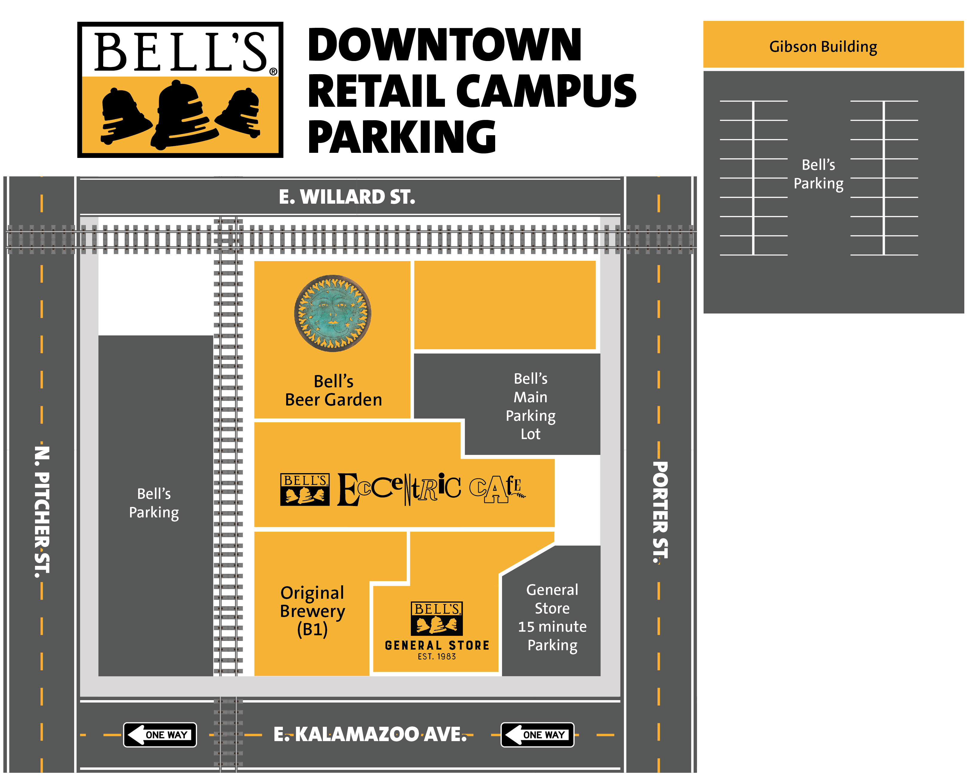 Map of Bell's Kalamazoo Campus and parking lots