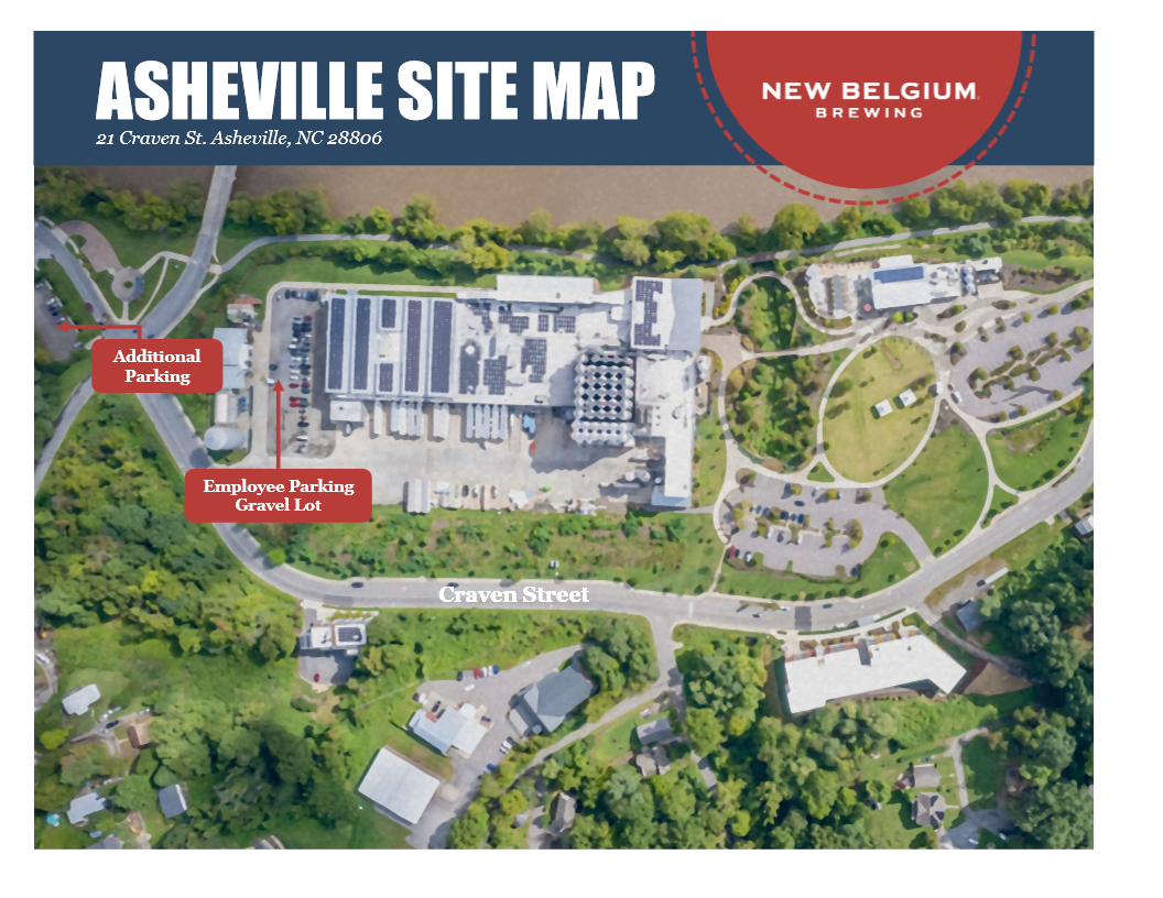 Aerial view of New Belgium Brewery location in Asheville off of Craven Street