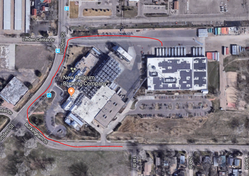 Aerial view of New Belgium Brewery locationin Fort Collins