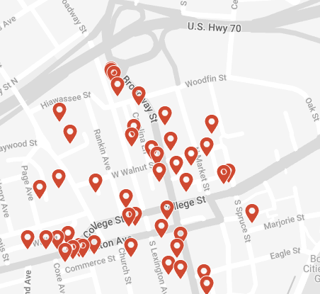 Map showing locations for New Belgium beer